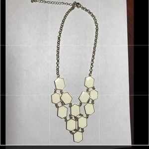 White hexagons w gold outline necklace